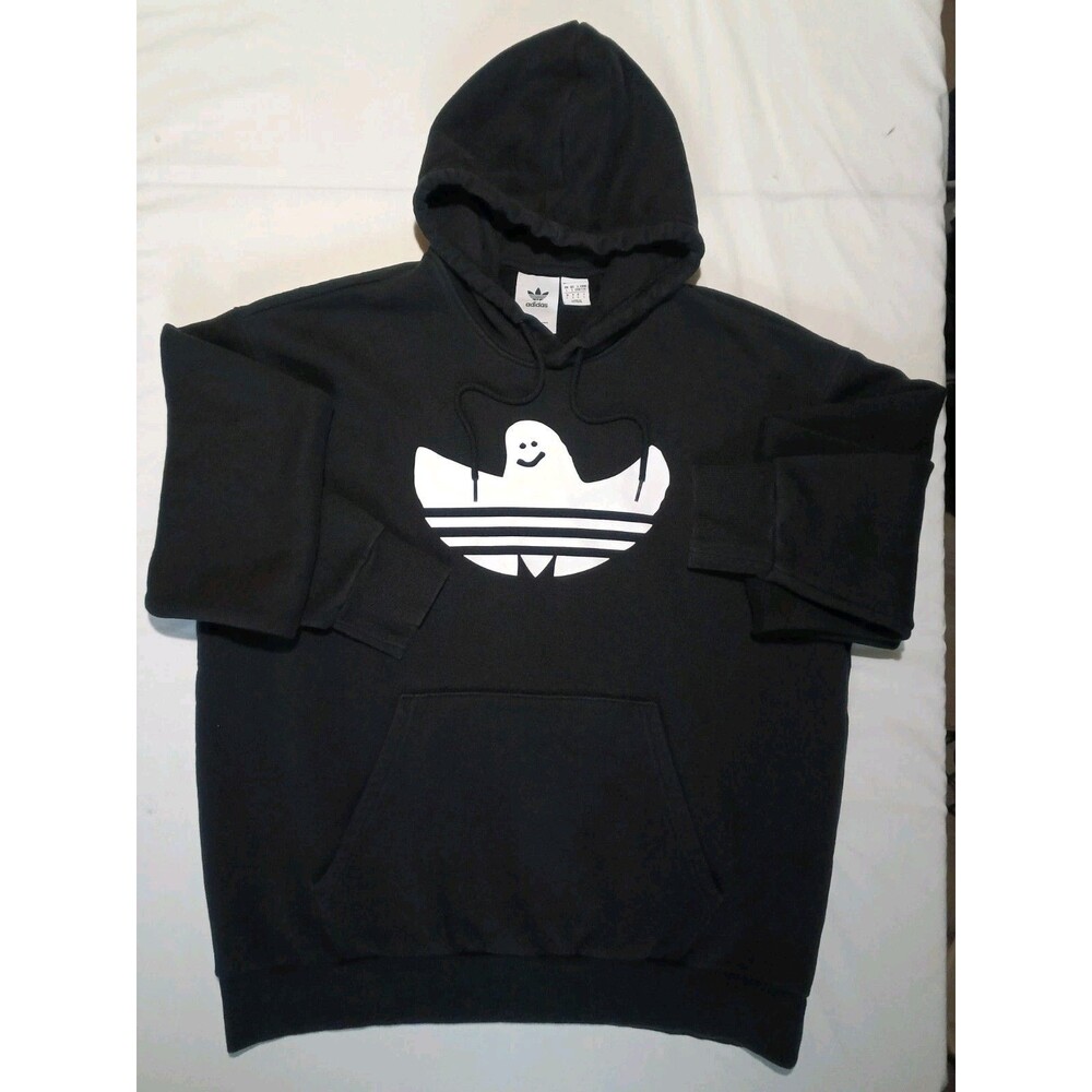 Adidas Hoodie Mens Large Ghost Trefoil Pullover Sweatshirt Athletic Graphic